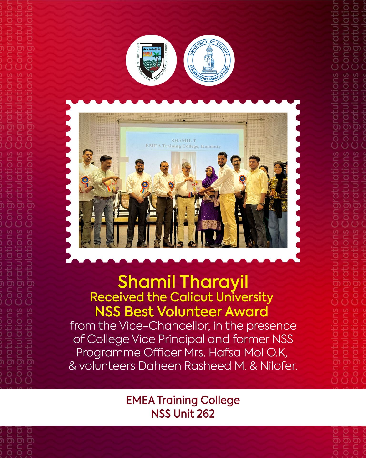Best NSS Volunteer Award - Calicut University